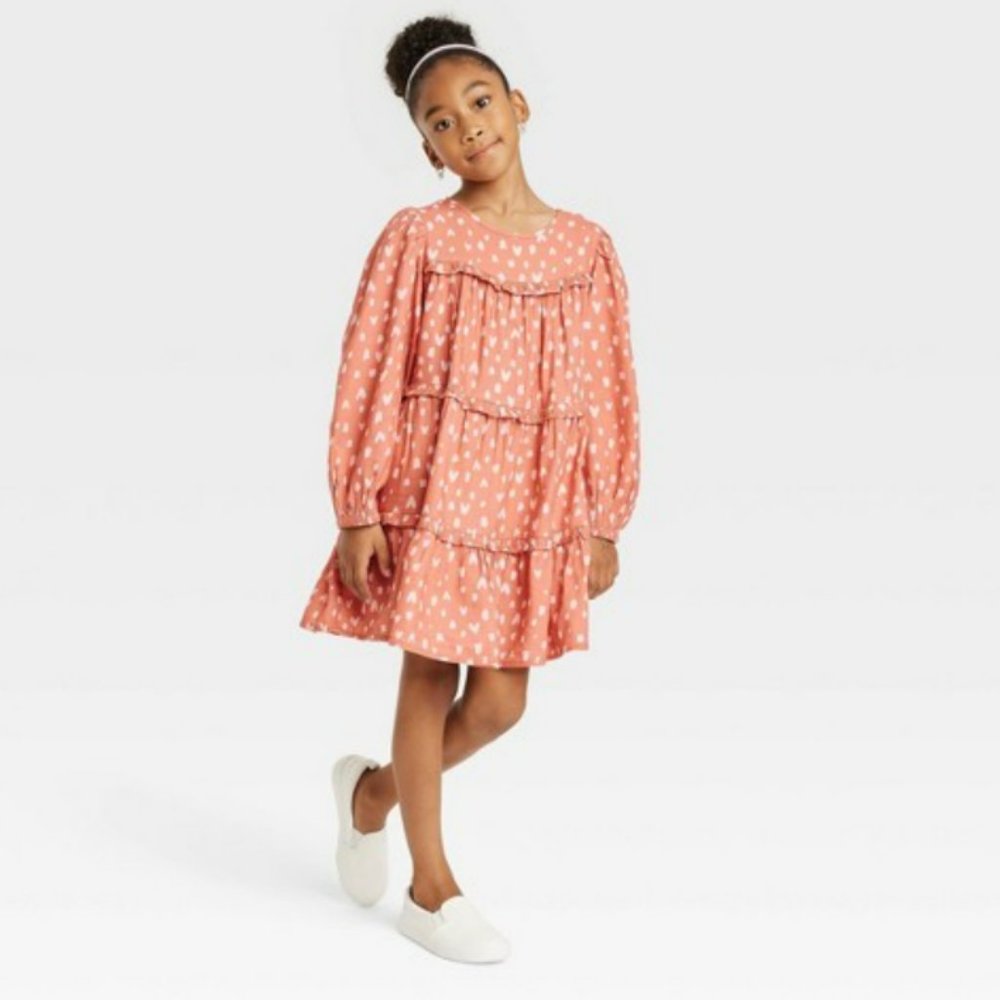 New, Girls' Size L Long Sleeve Woven Dress - Cat & Jack™ Orange